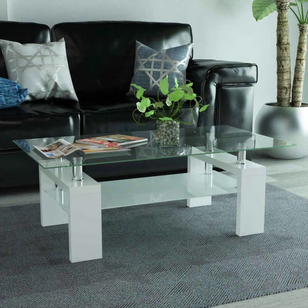  High-Gloss Coffee Table with Lower Shelf White
