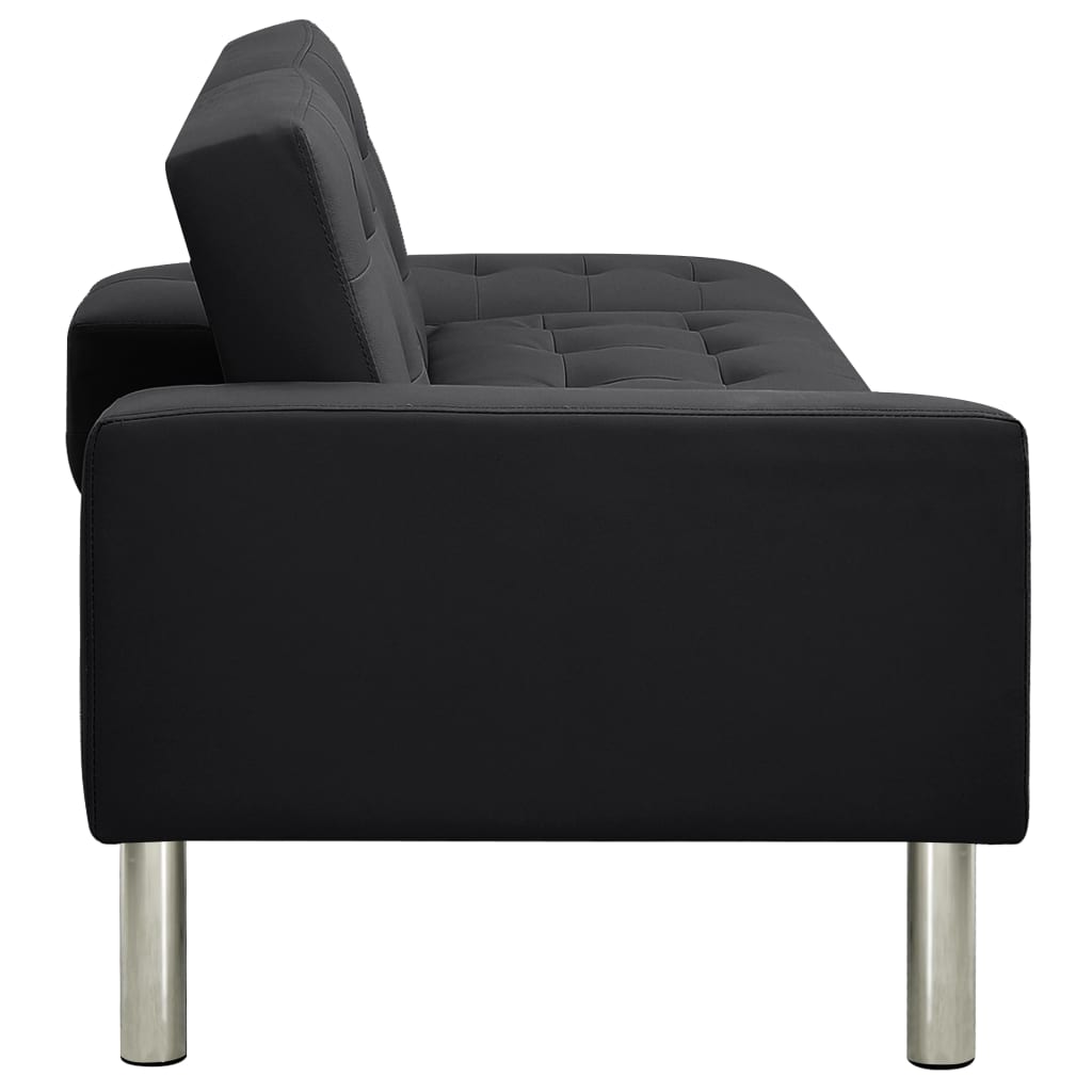 Sofa Bed Artificial Leather Black