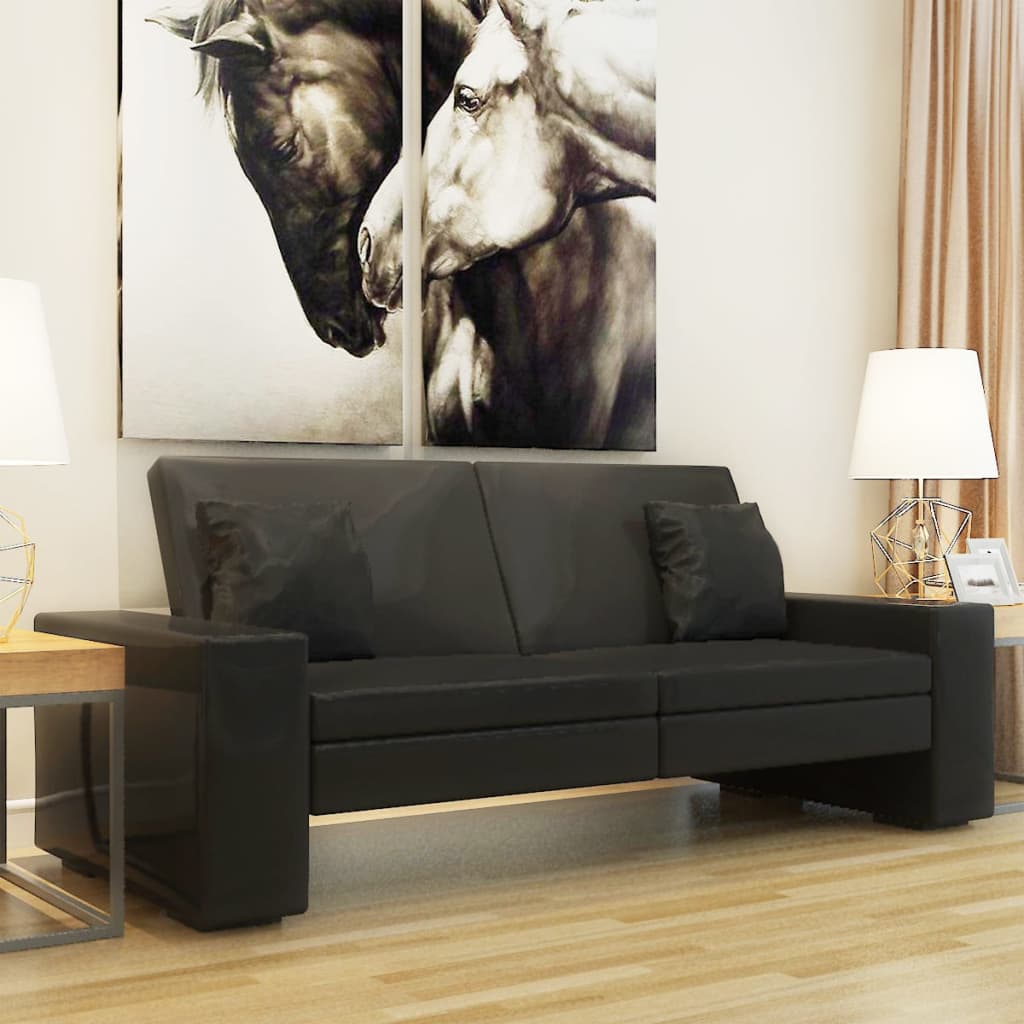 Sofa Bed Black Artificial Leather