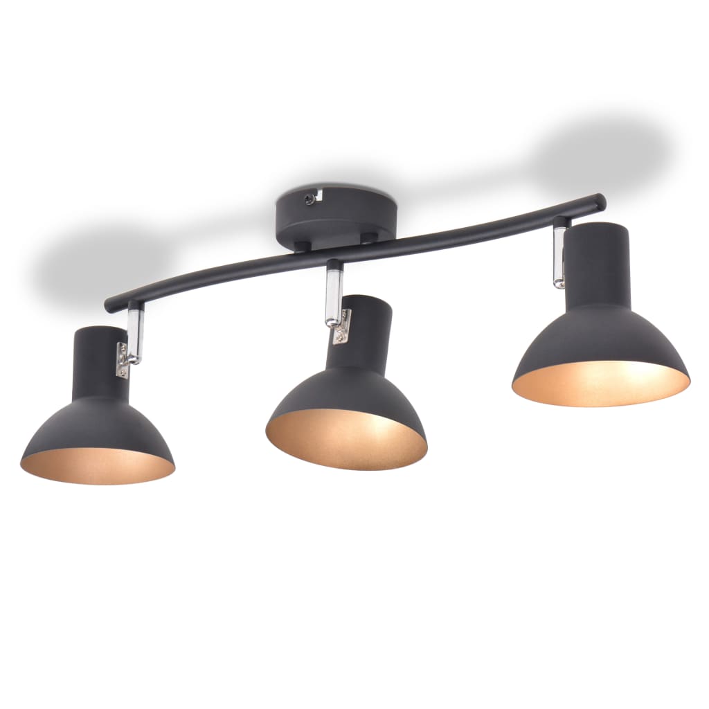 Ceiling Lamp for 3 Bulbs E27 Black and Gold