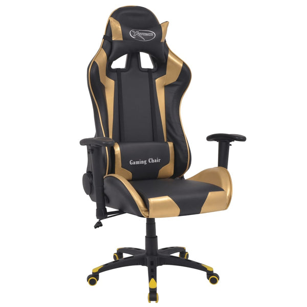  Reclining Office Racing Chair Artificial Leather Gold