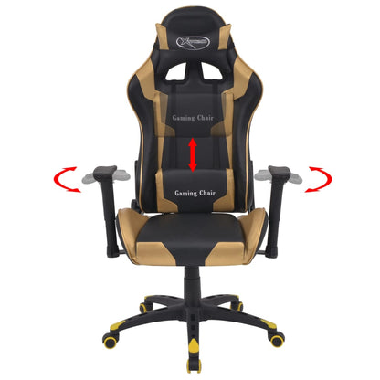 Reclining Office Racing Chair Artificial Leather Gold