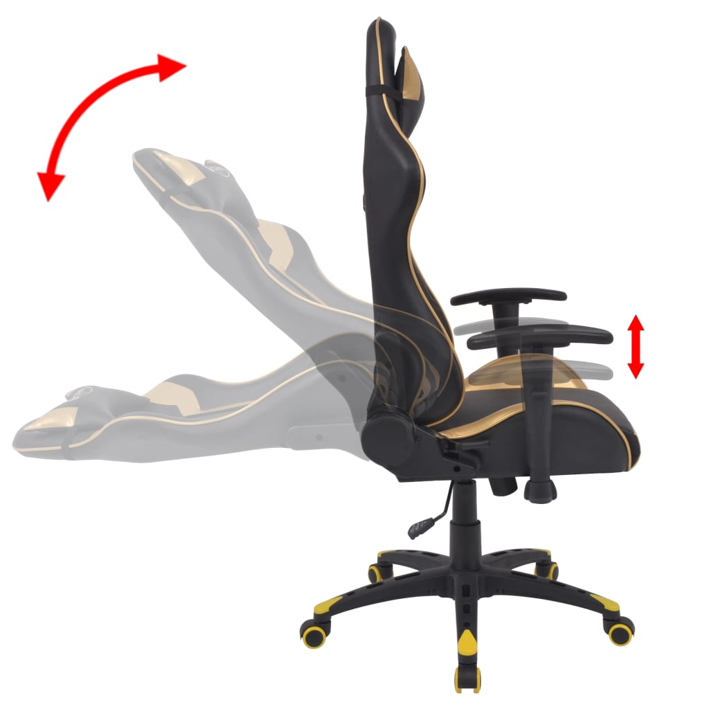 Reclining Office Racing Chair Artificial Leather Gold