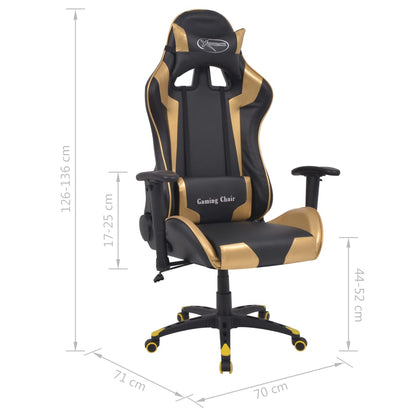 Reclining Office Racing Chair Artificial Leather Gold