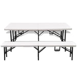 Folding Garden Table with 2 Benches 180 cm Steel and HDPE White