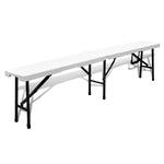 Folding Garden Table with 2 Benches 180 cm Steel and HDPE White