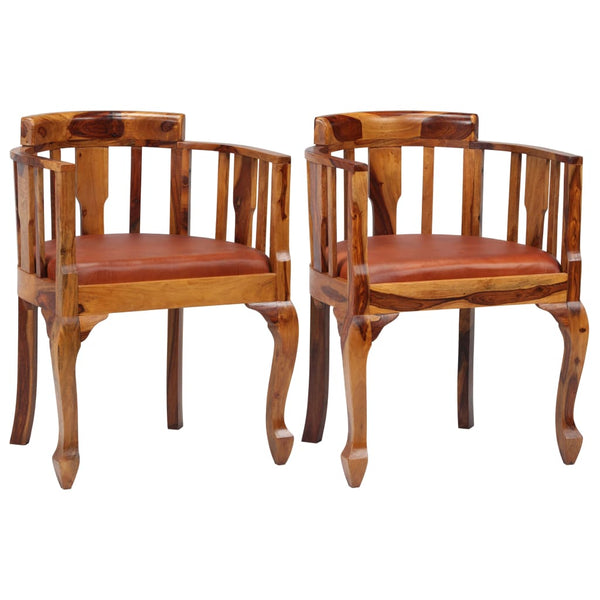  Dining Chairs 2 pcs Real Leather and Solid Sheesham Wood