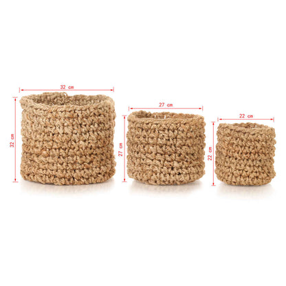 Storage Basket Set 3 Pieces Handmade Jute Natural