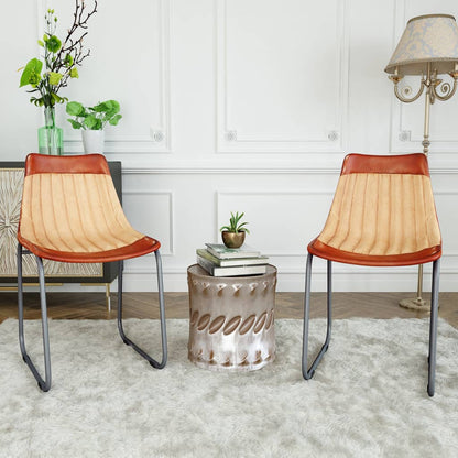 Dining Chairs 2 pcs Brown and Beige Real Leather and Canvas