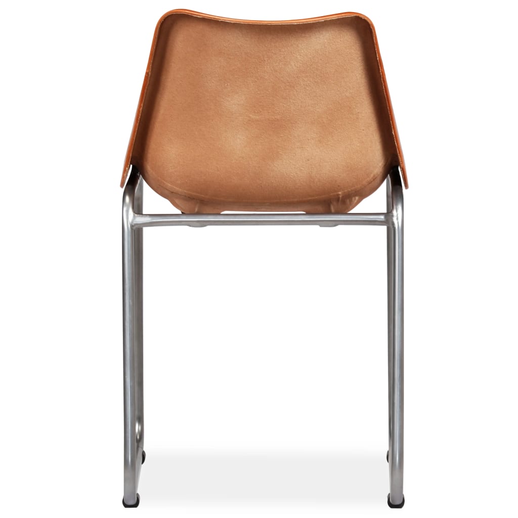 Dining Chairs 2 pcs Brown and Beige Real Leather and Canvas