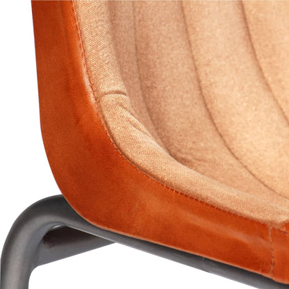 Dining Chairs 2 pcs Brown and Beige Real Leather and Canvas