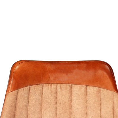 Dining Chairs 2 pcs Brown and Beige Real Leather and Canvas