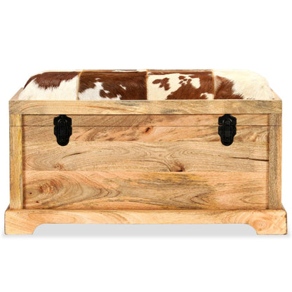 Storage Bench Genuine Leather and Solid Mango Wood 80x44x44 cm