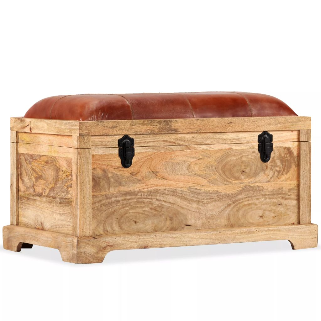 Storage Bench Genuine Leather and Solid Mango Wood 80x44x44 cm