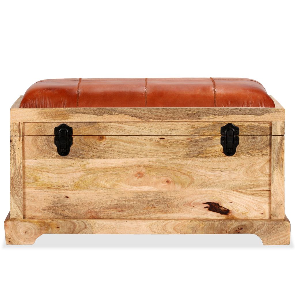 Storage Bench Genuine Leather and Solid Mango Wood 80x44x44 cm