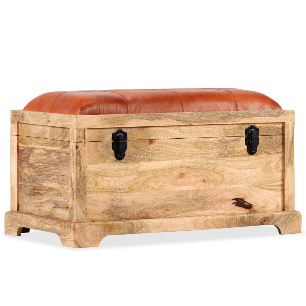 Storage Bench Genuine Leather and Solid Mango Wood 80x44x44 cm