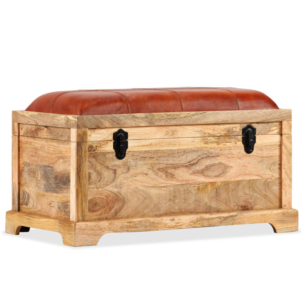 Storage Bench Genuine Leather and Solid Mango Wood 80x44x44 cm