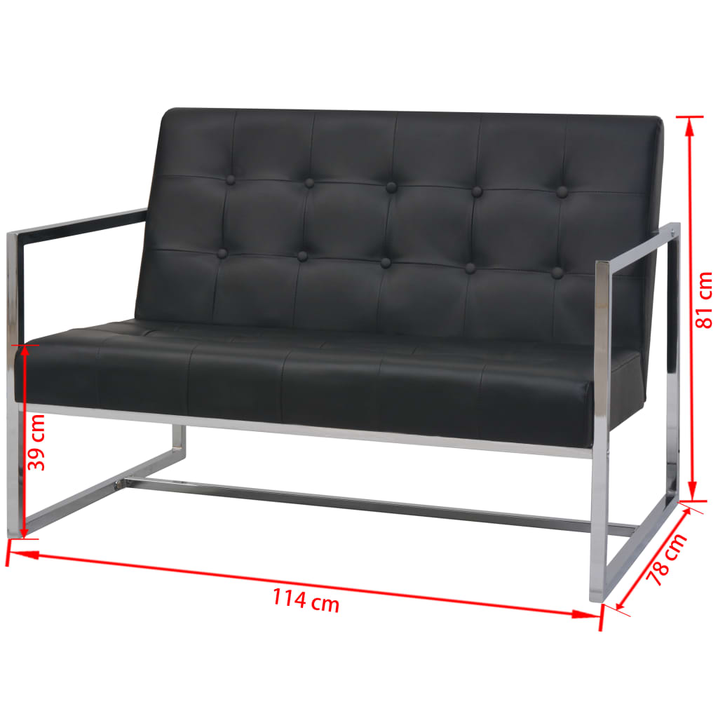 2-Seater Sofa with Armrests Artificial Leather and Steel Black