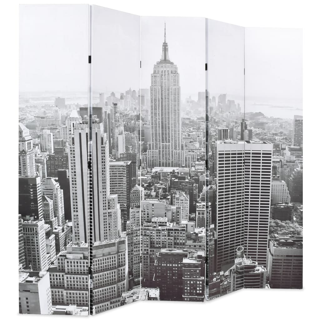 Folding Room Divider 200x180 cm New York by Day Black and White