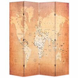 Folding Room Divider 160x180 cm World Map Yellow
