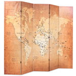 Folding Room Divider Privacy World Map Yellow