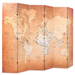 Folding Room Divider World Map Yellow