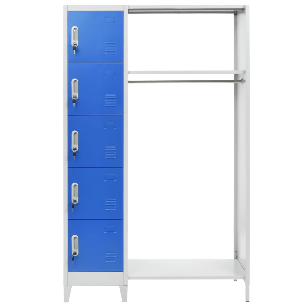 Locker Cabinet with Coat Rack Blue and Grey 110x45x180 cm Metal