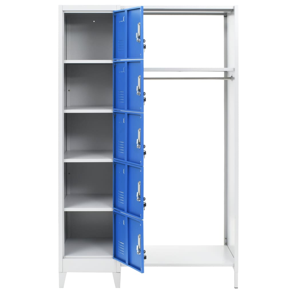 Locker Cabinet with Coat Rack Blue and Grey 110x45x180 cm Metal