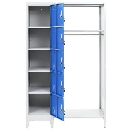 Locker Cabinet with Coat Rack Blue and Grey 110x45x180 cm Metal