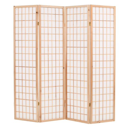 Folding 4-Panel Room Divider Japanese Style 160x170 cm Natural