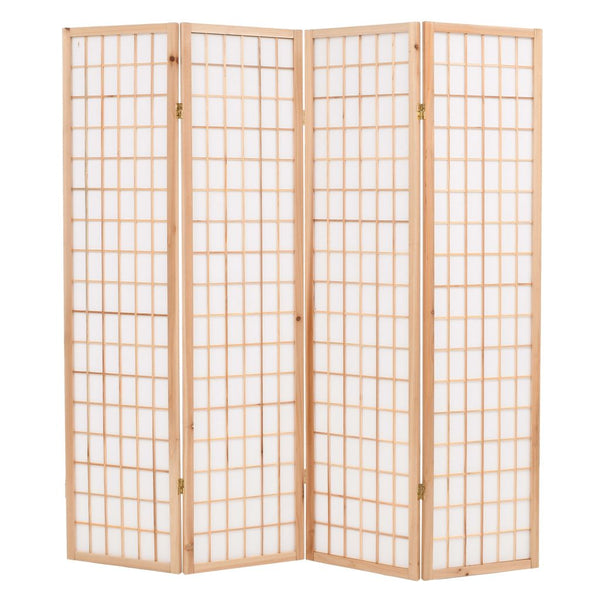 Folding 4-Panel Room Divider Japanese Style Natural