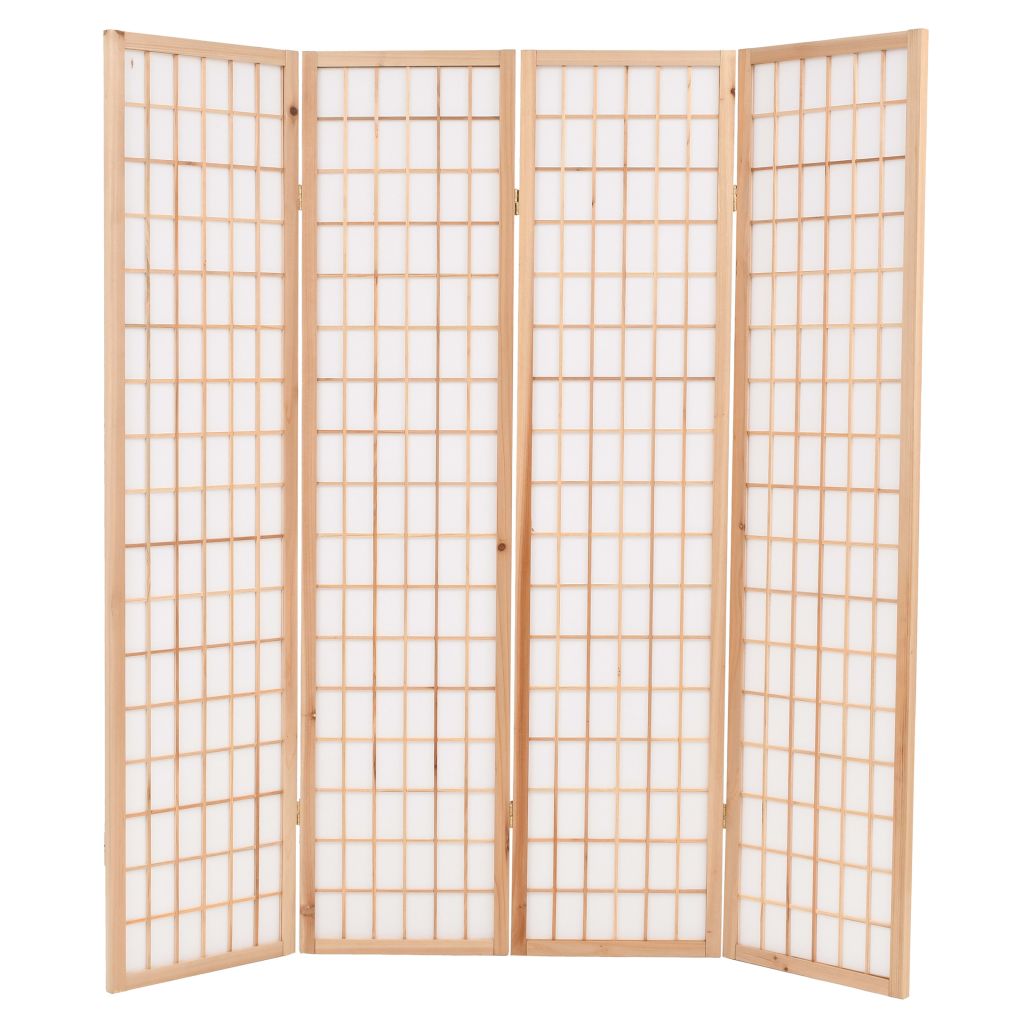 Folding 4-Panel Room Divider Japanese Style 160x170 cm Natural