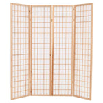 Folding 4-Panel Room Divider Japanese Style Natural