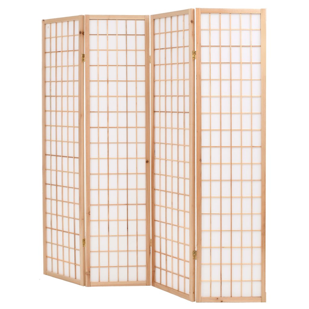 Folding 4-Panel Room Divider Japanese Style 160x170 cm Natural
