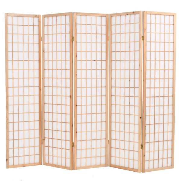  Folding 5-Panel Room Divider Japanese Style Natural