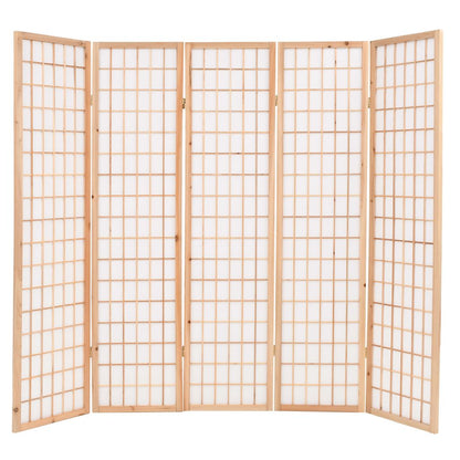 Folding 5-Panel Room Divider Japanese Style 200x170 cm Natural