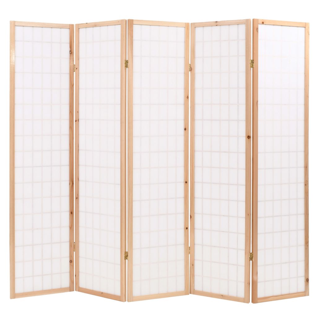 Folding 5-Panel Room Divider Japanese Style 200x170 cm Natural