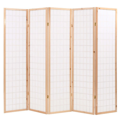 Folding 5-Panel Room Divider Japanese Style 200x170 cm Natural