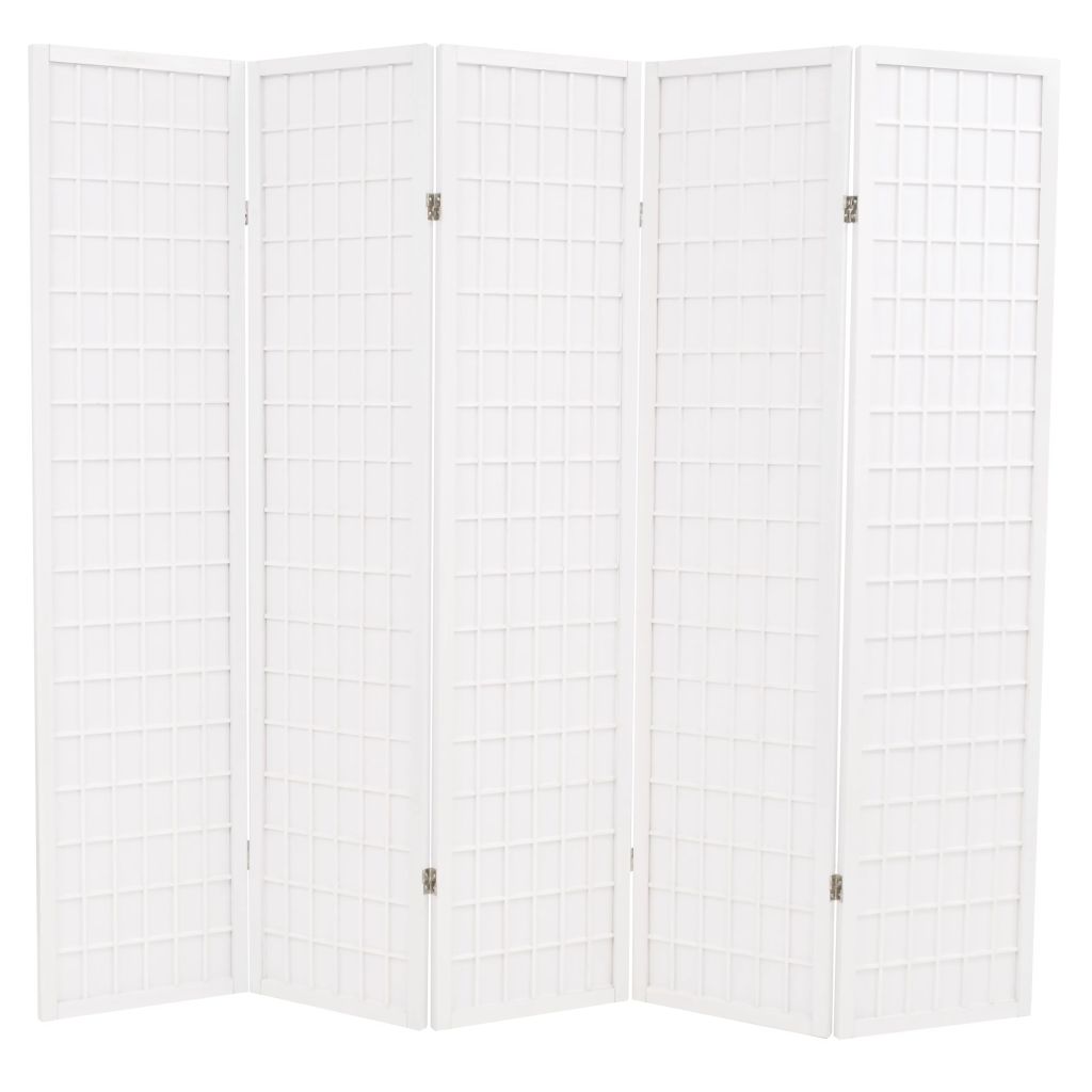 Folding 5-Panel Room Divider Japanese Style 200x170 cm White