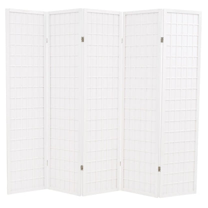 Folding 5-Panel Room Divider Japanese Style 200x170 cm White