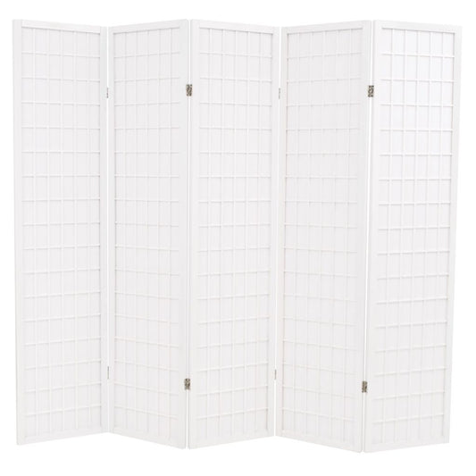 Folding 5-Panel Room Divider Japanese Style 200x170 cm White