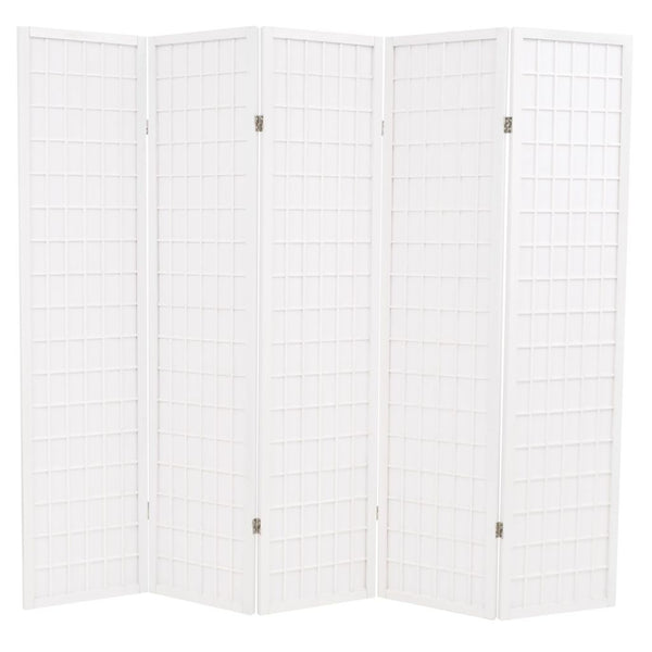  Folding 5-Panel Room Divider Japanese Style White