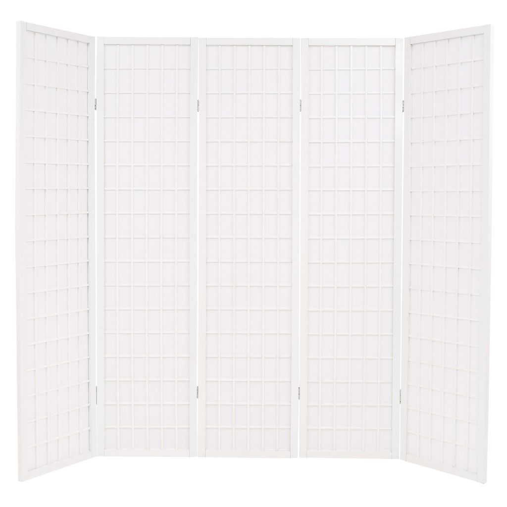 Folding 5-Panel Room Divider Japanese Style 200x170 cm White