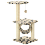 Cat Tree with Sisal Scratching Posts 65 cm Beige Paw Print