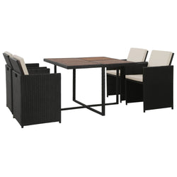 5 Piece Outdoor Dining Set with Cushions Poly Rattan Black