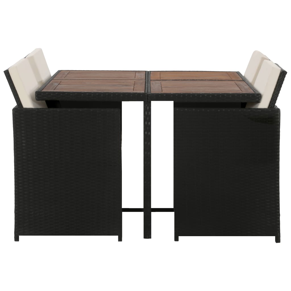 5 Piece Outdoor Dining Set with Cushions Poly Rattan Black