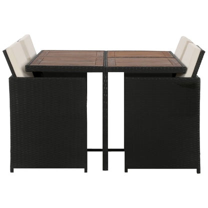 5 Piece Outdoor Dining Set with Cushions Poly Rattan Black