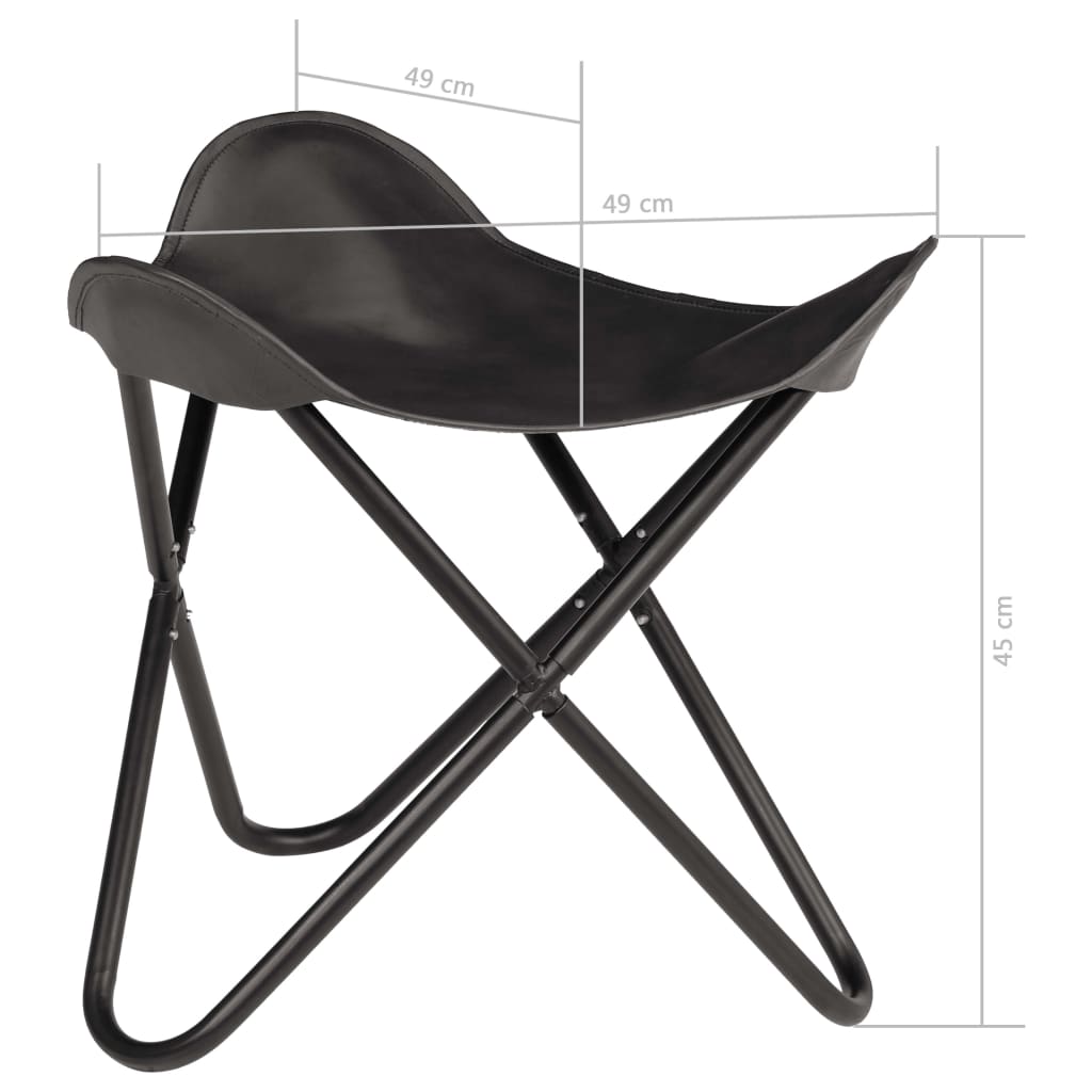 Butterfly Stool Black Real Leather