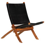 Folding Relaing Chair Black Real Leather