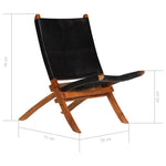Folding Relaing Chair Black Real Leather